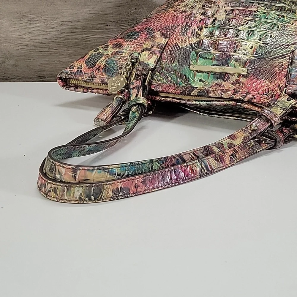 Brahmin Multi-Color Animal Print Croc-Embossed Leather Tote Shoulder Bag - Picture 6 of 16